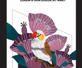 Template Poster Nature Bunga Burung Dekorasi Desain Klasik