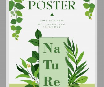 Doğa Poster şablonu Zarif Parlak Yeşil Yaprakları Dekor