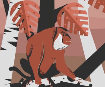Nature Preservation Poster Retro Monkey Leaves Design