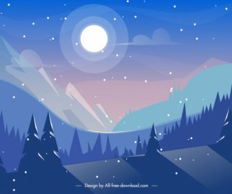 Nature Scene Background Moonlight Mountain Sketch