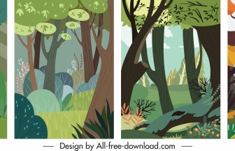 Nature Scene Background Templates Colorful Classical Handdrawn Sketch