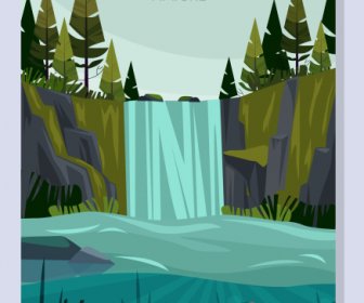 자연 풍경 포스터 계단식 호수 스케치 다채로운 고전