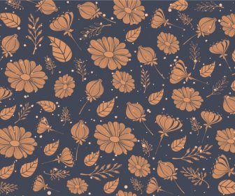 Nature Seamless Pattern Contrast Flowers And Leaves Decoration