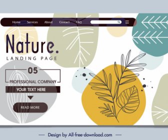 自然のウェブサイトテンプレート手描き平葉の装飾