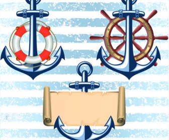 Nautical Elements And Retro Background Vector