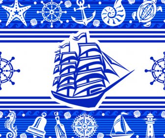 海事の要素青のシームレスなパターン ベクトル
