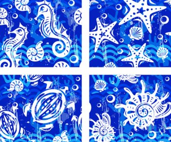 Nautical Elements Blue Seamless Pattern Vector