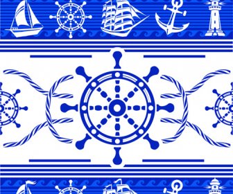 Nautical Elements Blue Seamless Pattern Vector