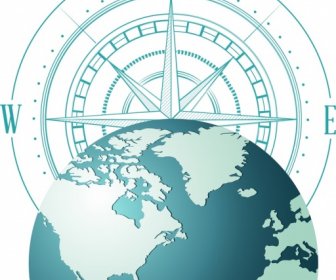 Hintergrund Kompass Erde Navigationssymbole Flache Bauweise