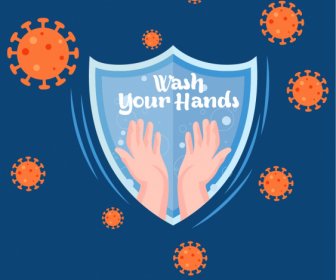 Ncov Epidemic Banner Shield Hands Viruses Sketch