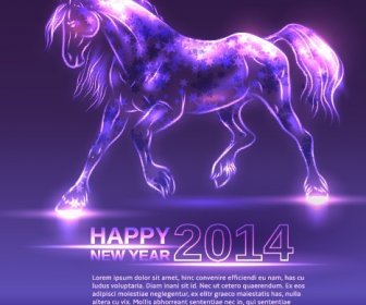 Neon Kuda Tahun Baru Desain Vector Latar Belakang