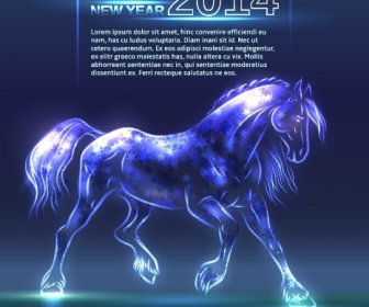 Neon Kuda Tahun Baru Desain Vector Latar Belakang