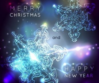 Neon Schneeflocke Neujahr Und Weihnachten Hintergrund
