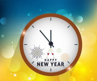 New Year Background Round Clock Icon Decoration