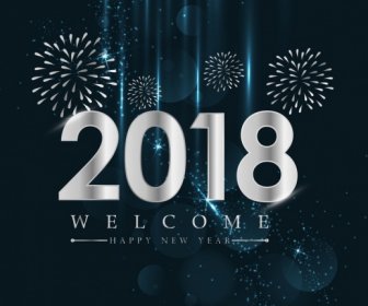 New Year Banner Firework Background Shiny Silver Color