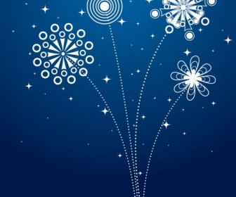 New Year Banner Fireworks Icons Classical Flat Decor