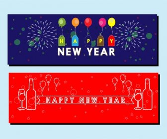 New Year Banner Sets Colorful And Silhouette Styles