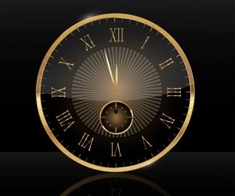 ไอคอนนาฬิกากลมทองเงาแบนเนอร์ปีใหม่