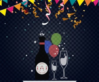السنة الجديدة شعار زجاجة النبيذ رمز الشريط ديكور
