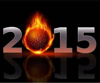 Nowy Rok 2015: Metalowe Cyfr Z Kulą Ognia
