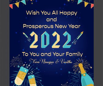 New Year Wishes Banner Dynamic Fireworks Champagne Celebration