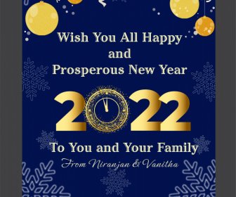 New Year Wishes Banner Snowflakes Bauble Balls Clock Decor