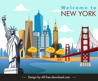Sketsa Simbol Tengara Poster Iklan Kota New York