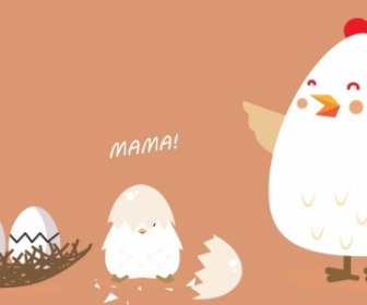 Neugeborenen Huhn Symbole Farbige Cartoon-design