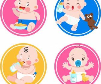 Neugeborene Kinder Symbole Niedlichen Cartoon Skizze Kreisen Isoliert