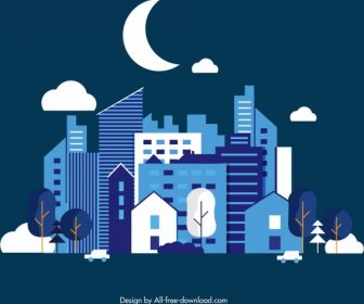 Stadt Hintergrund Gebäude Halbmond Symbole Dunkle Nachtdesign