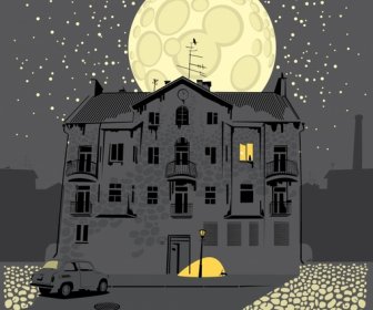 야간 장면 페인팅 유럽 건축 달빛 스케치