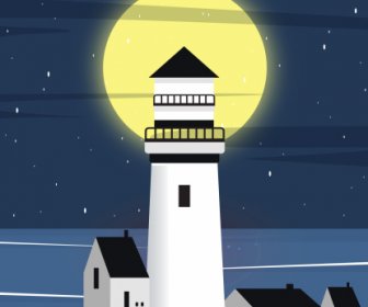 Night Sea Scene Painting Moon Lighthouse Sketch