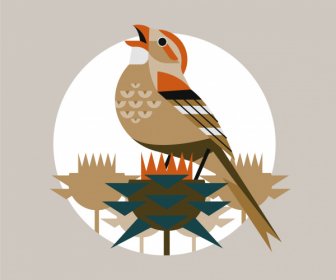 Lukisan Burung Nightingale Berwarna Sketsa Datar Klasik