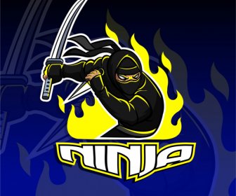 Ninja Hintergrund Dynamische Geste Flammende Dekor