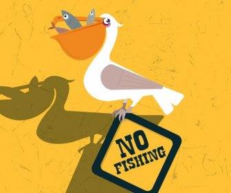 No Fishing Banner Funny Design Bird Signboard Icons