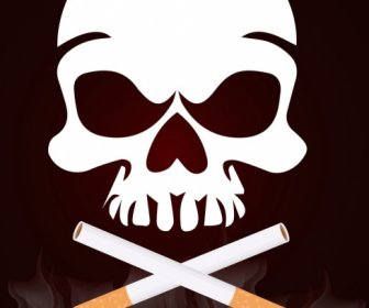 ícones De Crânio Não Fumar Fundo Cigarros Horror