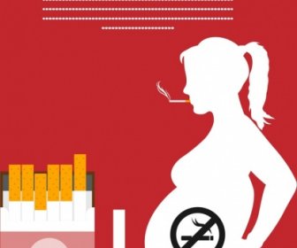 No Smoking Banner Pregnant Silhouette Tobacco Icons