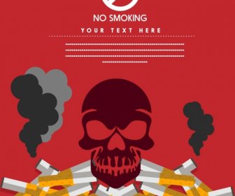 Ne Pas Fumer Banner Crâne Silhouette Cigarette Stack Icône