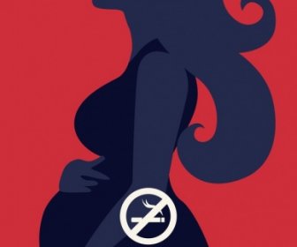 Non Smoking Banner Pregnant Icon Silhouette Design