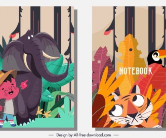 Notebook Cover Template Natural Forest Elements Cartoon Characters