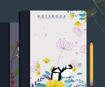 ノートブック カバー テンプレート自然テーマ花鳥の装飾