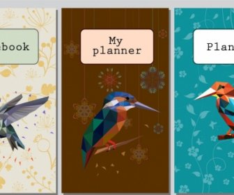 Notebook Cover Templates Bird Icon Polygonal Design