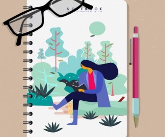 Notebook Szablon Czytanie Kobieta Ikona Klasycznego Designu