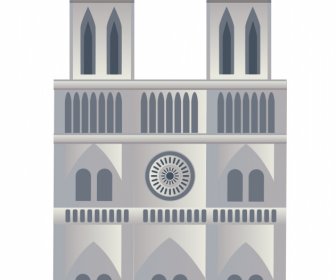 Notre Dame Church Icon Flat Geometric Sketch Classical Symmetric Design