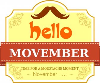 November Mustache Banner Classical Yellow Design With Ribbon