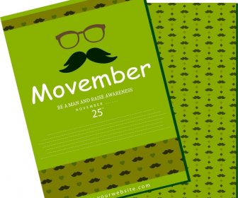 November Mustache Design Brochure In Green Repeating Pattern