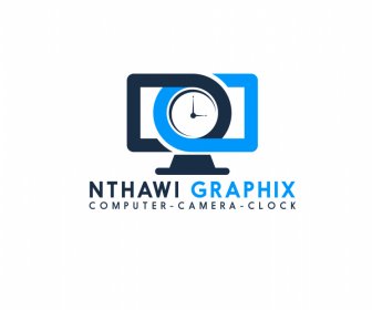 nthawi graphix a logo showing computer and a camera and clock template modern flat geometry sketch