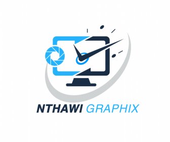 nthawi graphix a logotype computer and a camera and clock watch background curves sketch
