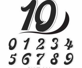 Numbers Icons Black White Flat Italic Bolded Sketch