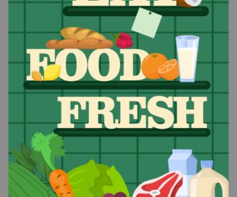 Ernährung Banner Texte Regal Gesunde Lebensmittel Skizze